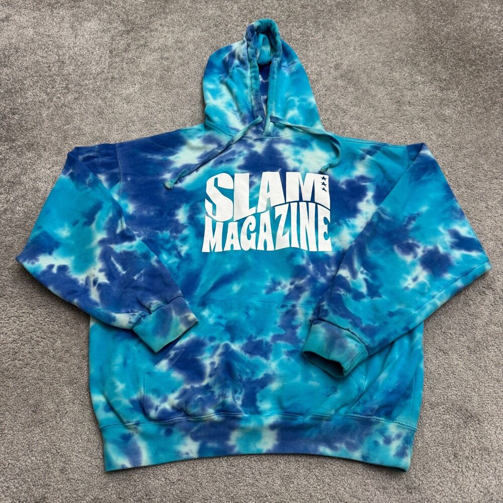 Slam Magazine Pullover Hoodie Men Large Blue Green Tie-Dye Big Graphic Casual